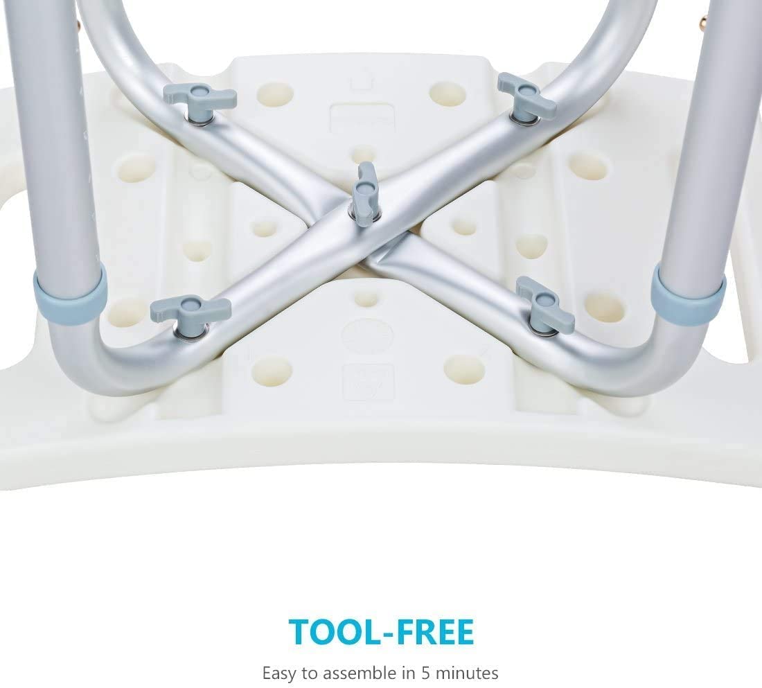 OasisSpace Heavy Duty Adjustable Shower Seat 300lbs, Medical Tool-Free Assembly Bathtub Shower Chair Seat Bench with Removable Back for Handicap, Disabled, Seniors & Elderly