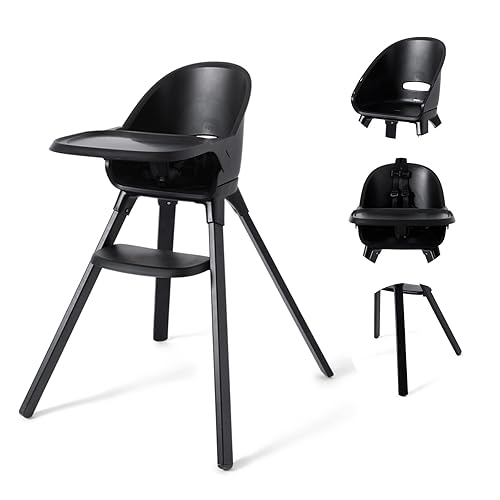 Twistshake Baby High Chair - Black | Beech Wood | Removable Tray & Footrest | 5-Point Safety Harness | Lightweight & Durable & Easy to Clean | Ideal for Babies 6-36 Months (Up to 15 kg)