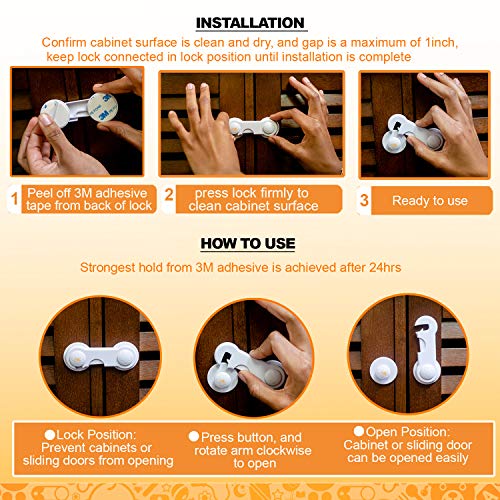 Cabinet Locks Child Safety Latch - Pack of 10 Baby Proof Cabinet Latches - C hildproof Sliding Adhesive Lock for Cupboards, Cabinets, Sliding Doors, Drawers or Many Other Furniture & Appliances - Thumbnail 2