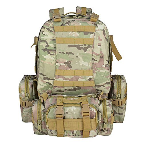 TTLIFE Backpack Large Tactical Outdoor Trekking Rucksacks Military Bag for Hiking Camping Mountain Climbing Combined with 3 MOLLE Bags (CP)