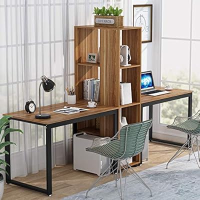 Buy Tribesigns 91 Inches Two Person Computer Desk With Shelves Extra Large Double Workstations Office Desk With Storage For Home Office Dark Walnut Online In Indonesia B08x6xglnr