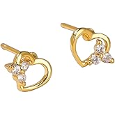Exquisitely Petite 18K Gold-Plated Triple-Flower Heart Ladies' Gold Stud Earrings | Fashionable Small-Sized Ladies' Earrings (Small heart-shaped earrings)