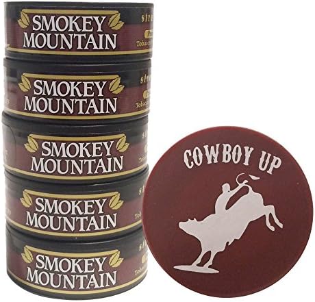 Smokey Mountain Herbal Chew or Snuff - 5 Cans - Includes DC Skin Can Cover (Straight) (Cowboy Skin)