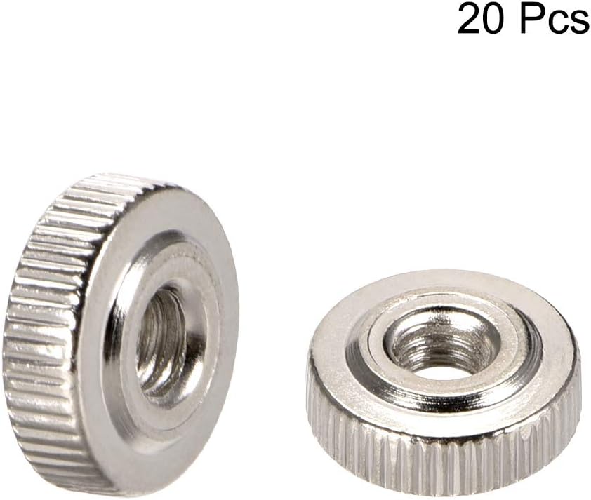 sourcing map Round Knurled Thumb Nuts Conector Lock Adjusting nuts, M4 Female Threaded Thin Type, Nickel Plated, Pack of 20 - Image 3