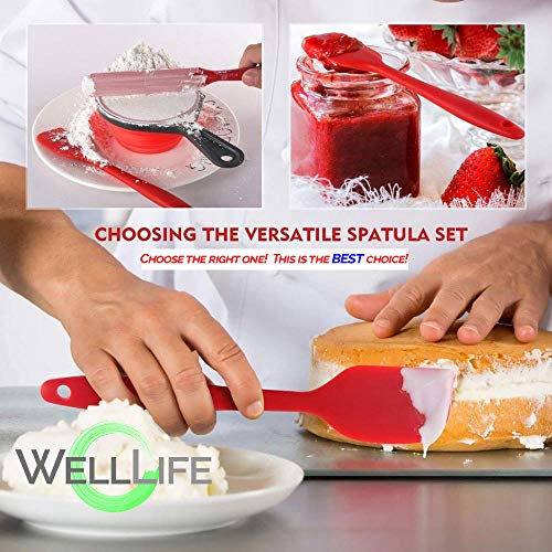 WELL LIFE Premium Quality High Heat Resistant Silicone Spatula Pastry Brush Set BPA-Free Seamless Non-Stick, Solid Stainless Steel Core, Cooking/Baking Utensil Boxed 6 - Pink - US Based