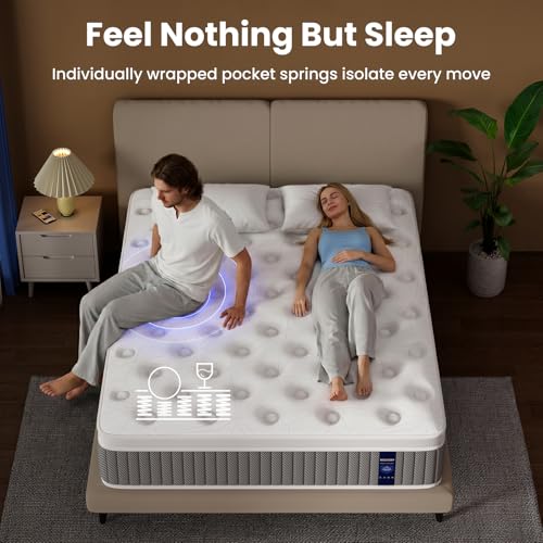 BedStory King Size Mattress 12 Inch, Medium Firm Hybrid Mattress in a Box, Individual Pocket Springs for Pain Relief, CertiPUR-US Certified, 365-Night-Trail, 10 Years Warranty