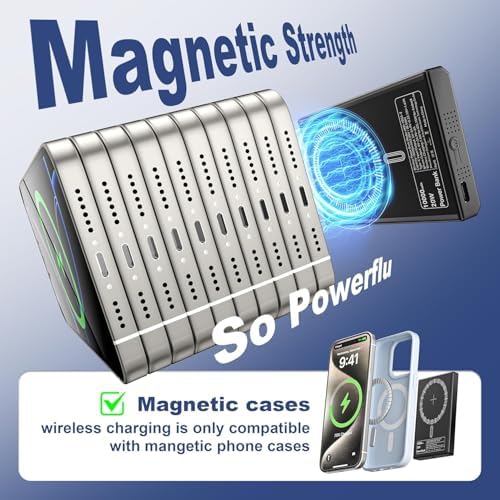 Magnetische Powerbank 10000mAh, 15W Kabelloses Magnetic Laden & 20W USB-C Schnellladen, LED-Digitalanzeige, Starker Magnet, kompatibel mit phone 17/16/15/14/13/12 Serie – flugtauglich (Grau)
