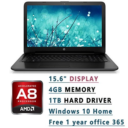 HP Newest 15.6 inch HD Flagship High Performance laptop| AMD A-Series A8-7410 Quad-Core| Radeon R2 Graphics| 4GB RAM| 1TB HDD| DVDRW| WIFI| Bluetooth| Windows 10 Home| Black| 1 year office 365