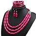 Lanue Thkmeet Fashion Handmade Bead Multilayer Statement Necklace Bracelet Earrings Jewelry Set (Rose red)