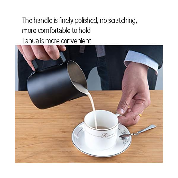 QAWS Edelstahl Milk Pitcher, Latte, Milchschaum Cafe Art Aufschäumkännchen, Barista Zubehör Milk jug Weiß. – Bild 7