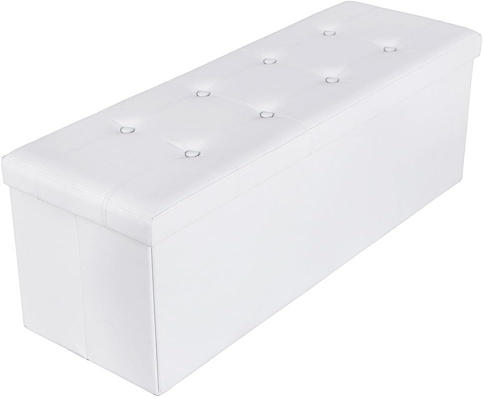 SONGMICS Storage Ottoman, Foldable Small Ottoman Foot Rest, 38 x 110 x 38 cm, Cube Ottoman with Storage, Load up to 300 kg