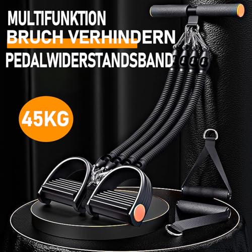 2026 Resistance Band with Handle Set, 45 kg Adjustable Sit-Up Training Device, 4-Tube Pedal Resistance Device Resistance Bands with Training Instructions - Abdominal Trainer Fitness Equipment for Home