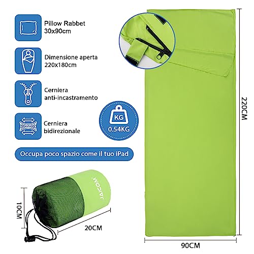 JAICOM c Sleeping Bag, Ultralight and Compact Travel Sheet, 220 x 90 cm, Cotton Sheet Sack, Ideal for Camping, Hiking, Hostel and Business Travel