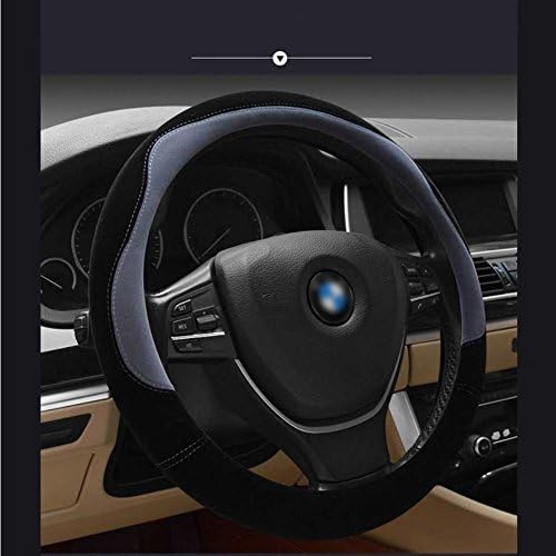 Steering Wheel Cover Made of Short Plush, Warmer Hands In Winter, Anti-slip, Odorless, 1.5lb, Fits 15"/38cm Steering Wheel. (Black and Gray) (Black and Gray)