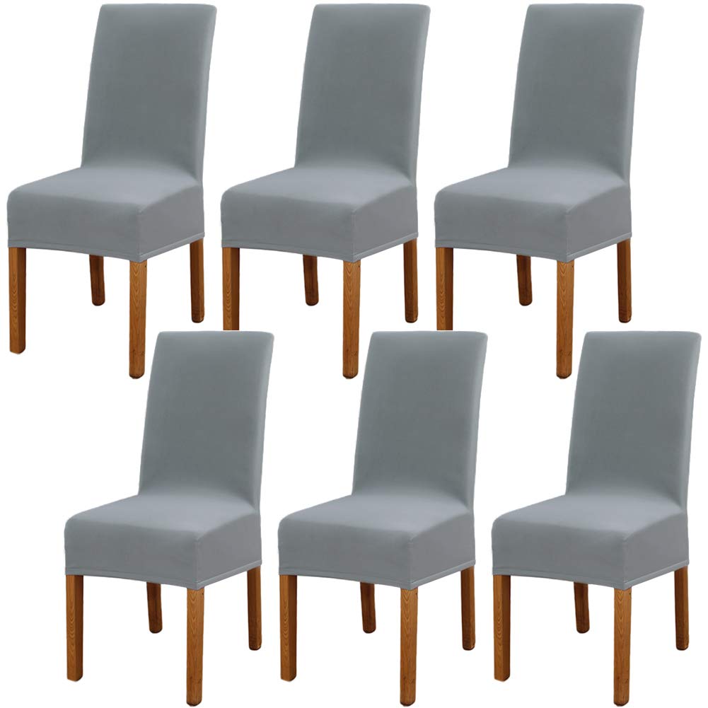 Set of 6 Leeyunbee Dining Chair Covers, Modern Elastic Stretch Chair Protector, Removable Washable Kitchen Chair Seat Cover for Hotel, Restaurant, Wedding, Dining Room, Banquet, Ceremony (Silver Grey)