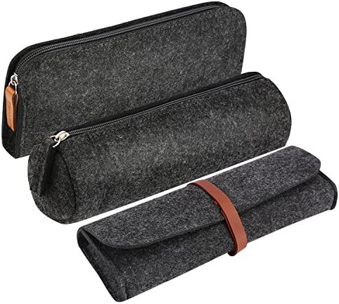 Pencil Case Pen Bag, SuperGear Set of 3 Extended Edition Dark Gray Felt Pen Pencil Case Stationery Pouch Bag Case Coin Purse Pouch Cosmetic Makeup Bag [Length up to 9.1”]