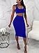 GOBLES Women's Sexy Crop Top Two Piece Outfits Bodycon Club Tank Midi Dress Royal Blue