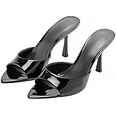 YIYA Women's Open Pointed Peep Toe Mules Kitten Heels Stiletto High Heels Slide Sandals Summer Slip On Backless Dress Spring Summer Pumps Shoes