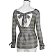 Tsmile Women Blouse Clearance Spring Summer Lattice Long Sleeve Tops Plaid Bowknot Backless T-Shirt (Gray, M)