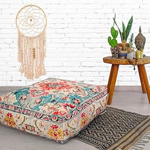 Mandala Life ART Bohemian Yoga Decor Floor Cushion Cover – 60×20 cm – Square Meditation Carpet Pillow Case – Printed Cotton Rug Pouf