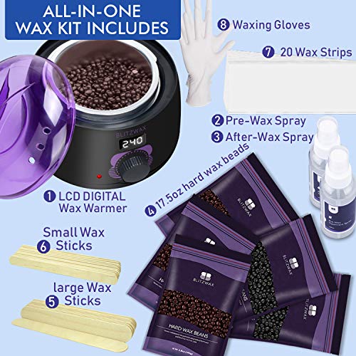 BLITZWAX Waxing Kit for Women Men Digital Wax Warmer Hard Wax Kit with 50 Wax Accessories 17.5oz