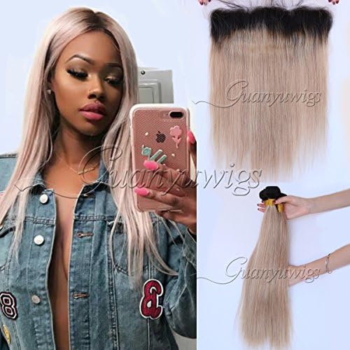 Ombre #1B/27 Dark Roots Honey Blonde Brazilian Virgin Hair Extensions With Lace Frontal Closure 4Pcs/ Lot Straight Hair (20+22 24 26)