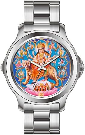FDC Christmas Watches Men's Fashion Japanese Quartz Date Stainless Steel Bracelet Watch Durga Hindu Goddess Wrist Watches