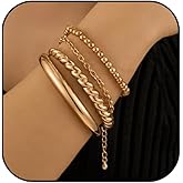 Gold Bracelets for Women Dainty Stackable Chunky Cuff Bangles Beaded Bracelet Fashion Layered Link Chain Jewelry Accessories