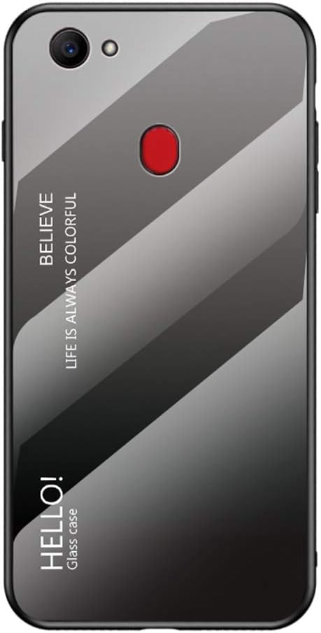 Oppo F7 Case, YINCANG Slim Tempered Glass Back Cover Scratch-Resistant + Soft TPU Silicone Bumper Hybrid Protection Case for Oppo F7 6.23" Grey+Black
