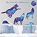 iwallsticker Creative Blue Galaxy Wolf Wall Decals Removable Stickers Living Room Decor Home Art Kids Bedroom Decal Nursery Sticker Boy Rooms Mural Children Gift Sticker Decal