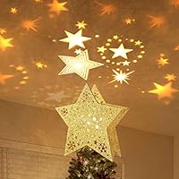 MAOYUE Christmas Tree Topper Lighted with LED Star Projector Lights, Lighted Star Tree Topper for Christmas Tree Decorations, Golden