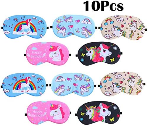 10Pcs Unicorn Sleep Mask for Girls Party Favors Sleep Eye Mask Lightweight Blindfold Soft Eyeshade Eye Cover for Kids Girls Men Women Home Sleeping Traveling