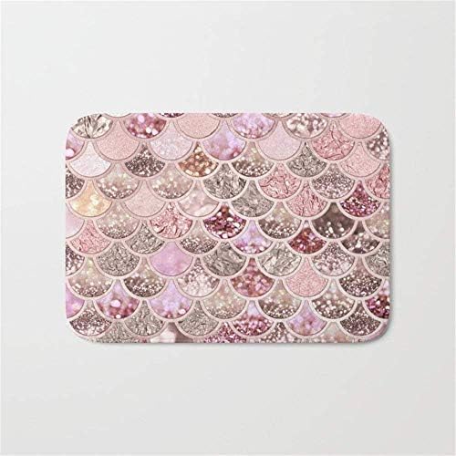 Luase Rose Gold Blush Glitter Ombre Mermaid Scales Pattern Bath Mat Doormat 23.6"x 15.7" inch