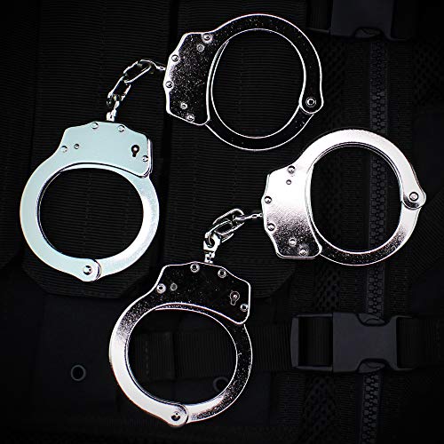Holt 2 Pairs of Authentic Police Issue Professional Double Lock Nickel Plated Handcuffs | Steel Welded Chain with 4 Keys | 2pc Set Multi Tool Key Chain