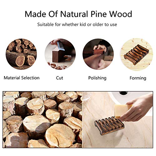 Blasoul Wooden Soap Dishes Bamboo Soap Dish Soap Holder Hand Craft Bathtub Shower Dish Sink Scrubber Sponge Holder Handmade Soap Box Made of Natural Pine Soap Exfoliating Bag Natural Soap Saver 4PCS