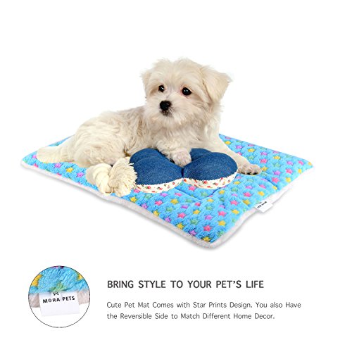 Mora Pets Ultra Soft Pet (Dog/Cat) Bed Mat with Cute Prints | Reversible Fleece Dog Crate Kennel Pad | Machine Washable Pet Bed Liner (22-Inch, Blue) - Thumbnail 4