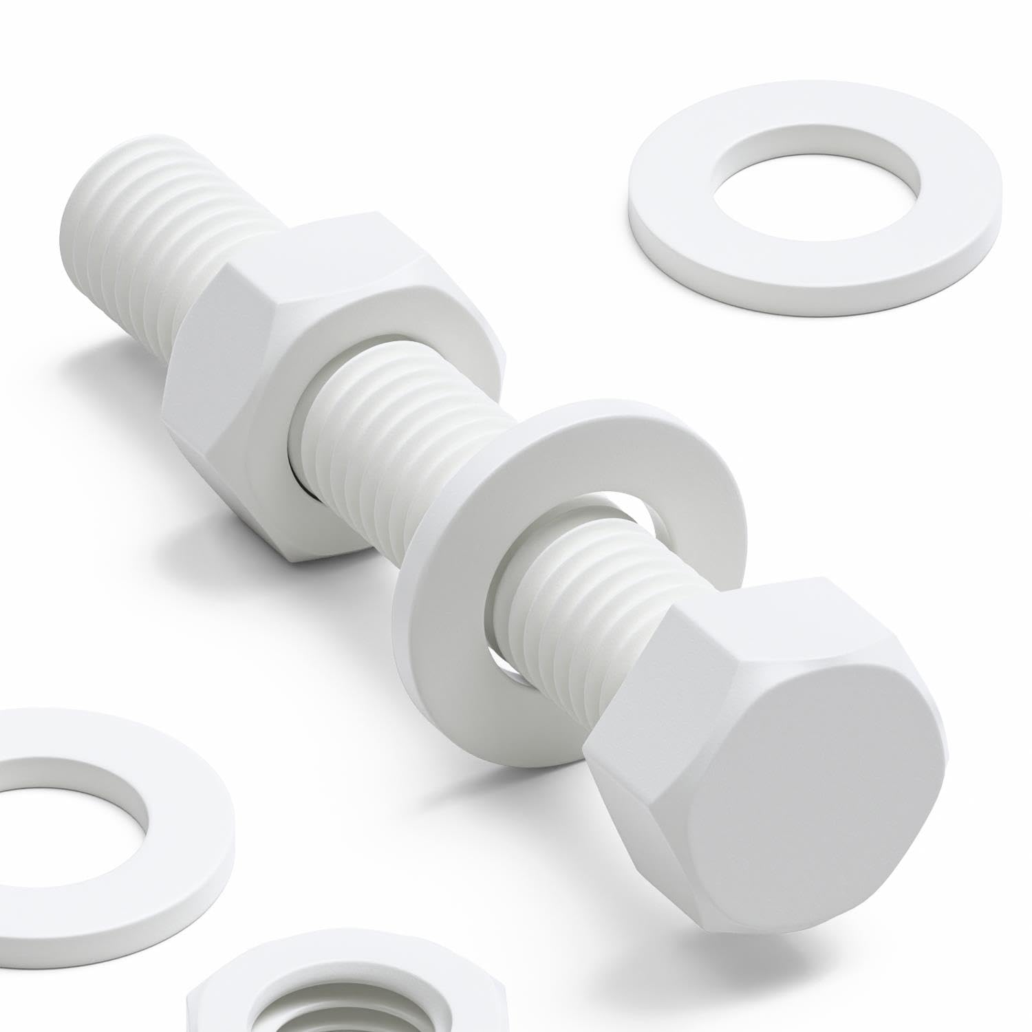 10x White Hex Head Screws Polypropylene (PP) Plastic Nuts and Bolts, Washers, M10 x 60mm, Acrylic, Water Resistant, Anti-Corrosion, Chemical Resistant, Strong.