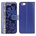 iPhone 6 Plus / 6s Plus Case, Cellularvilla [Stand Feature] Flower Texture [Diamond] Premium Wallet Case [3 Card Slots] Flip Cover for Apple iPhone 6 Plus/iPhone 6S Plus 5.5 inch (Navy Blue Bling)