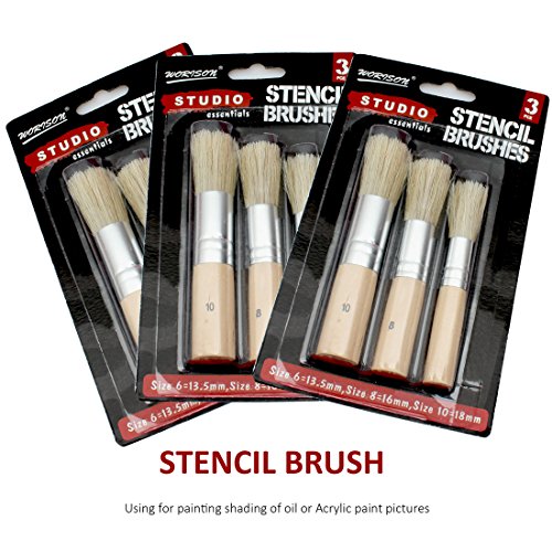 WonBuss 3Pcs Stencil Brushes Set, Art Crafts Paint Brush with Pure Natural Hog Bristle - Thumbnail 5