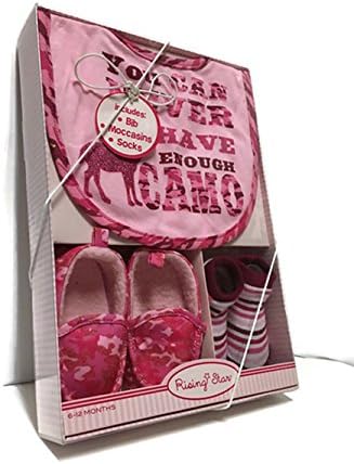Raising Star Baby Girl Pink Hunting Gift Set for 6-12 Month with Baby Bib, Moccasins &amp; Socks