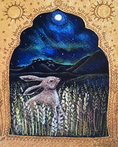 Hannah Willow Northern Lights UK made Art Greetings Card - Hare gazing at the Northern Lights - Birthday card