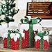 CrownLand Christmas Lighted Gift Box Set Original Classic Holiday Fashion Xmas Decoration Set of 3 Green red White LED