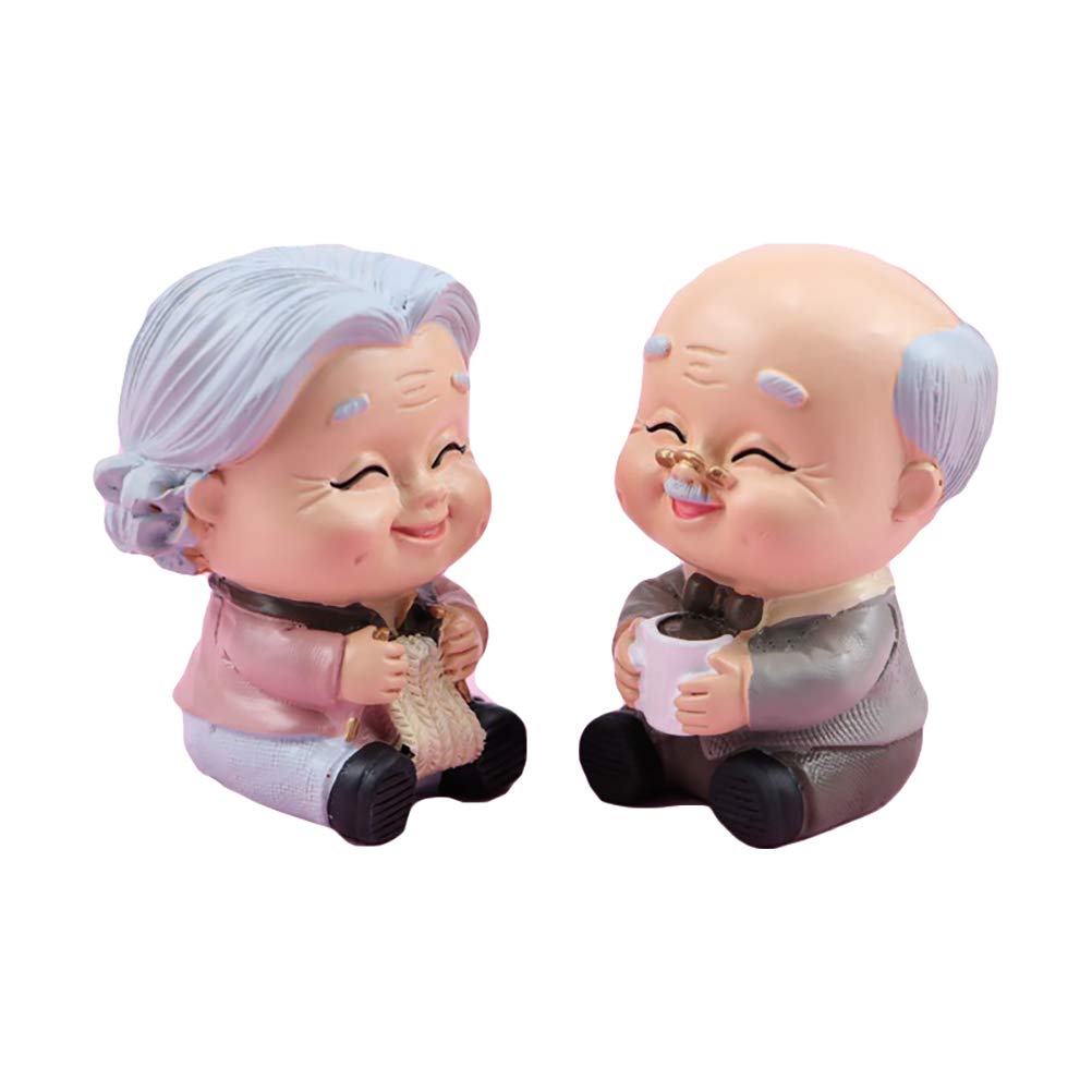 ABOOFAN Romantic Elderly Couple Figurines, Old Couple Ornaments for Baking Cake Toppers Car Dashboard Decoration (Assorted Color)