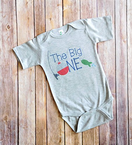 First Birthday Outfit - 12 to 18 Month Gray - The Big One - Fishing Theme