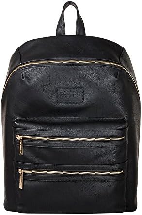 The Honest Company City Backpack Black | Sturdy Vegan Leather Backpack | Diaper Bag | Changing Pad With Zippered Pocket | Unisex Backpack | Stylish And Functional
