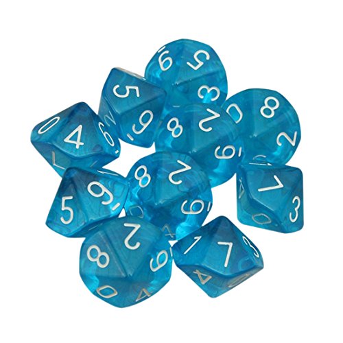 Dices - SODIAL(R)10-Dices D10 Ten Sided Gem Dice Die for RPG Dungeons&Dragons Board Table Games Transparent Blue