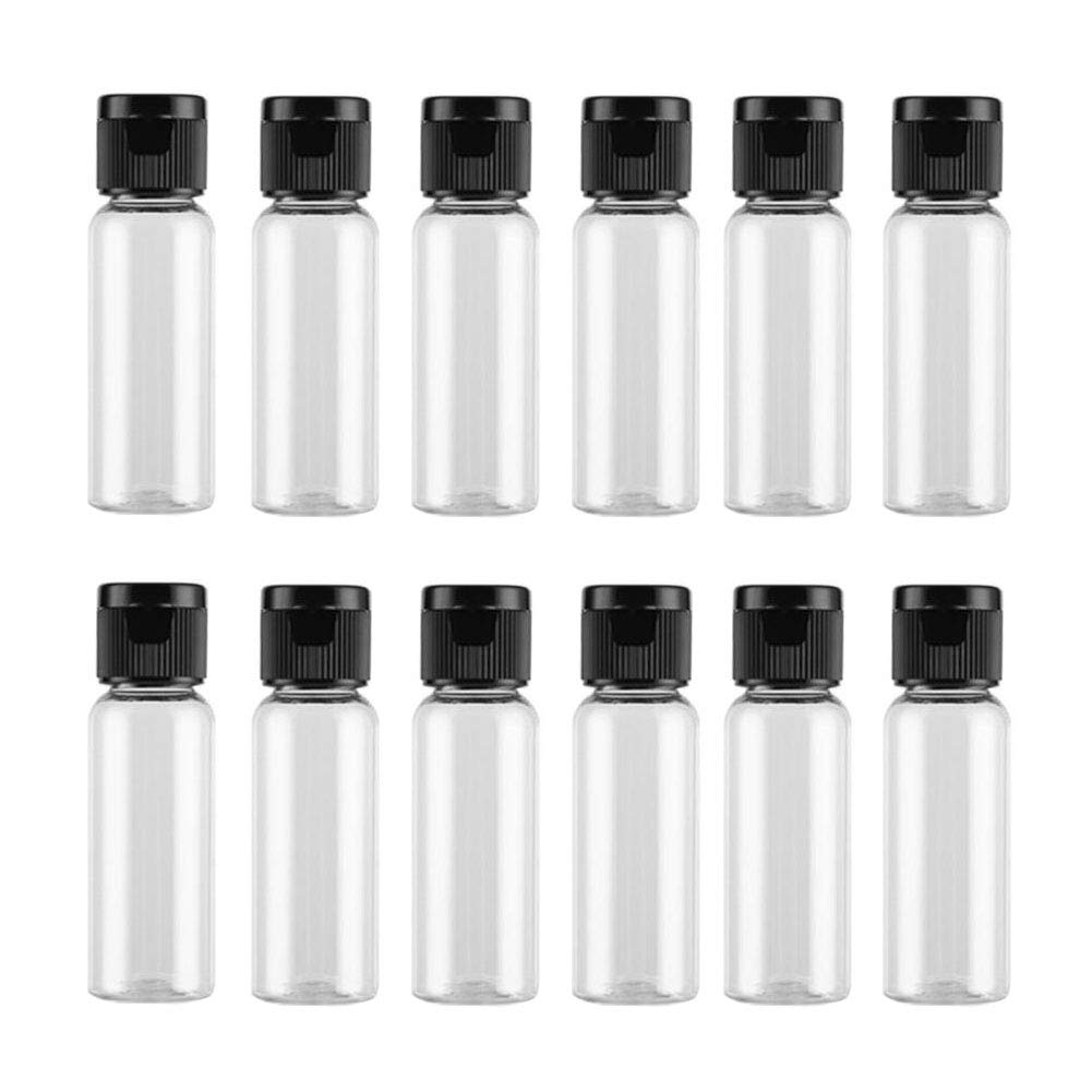 12Pcs Reusable Empty Plastic Face Cream Cosmetic Emulsion Hand Lotion Bottles Container Vial Pot Jar Case with Black Flip Lid (20ML/0.67OZ)