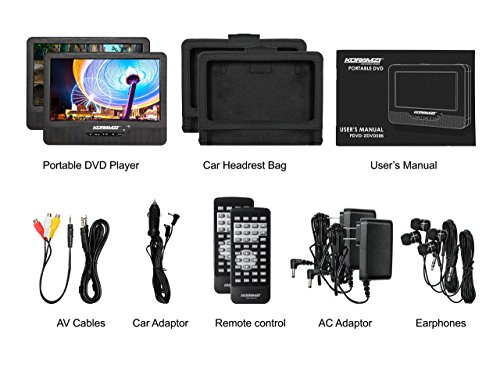 Koramzi Portable 9" Dual Screen Dual DVD Player W Rechargeable Battery/ AC Adapter/ AV In/ USB &SD / Remote Control/ Car Adapt/ IR Transmitter Ready/ USB /Headrest Mounting Kit (Certified Refurbished) - Thumbnail 5