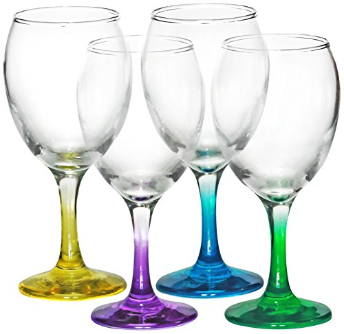 Circleware Luxton Downtown Wine Glasses with Stems, Set of 4, 11 oz., Multicolored