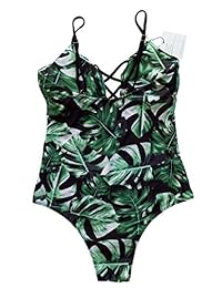 dilinte traje de baño de una pieza con tiras cruzadas en la parte delantera, traje de baño con estampado floral para dama, traje de baño